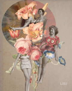 Mixed media art collage titled, "Stems"